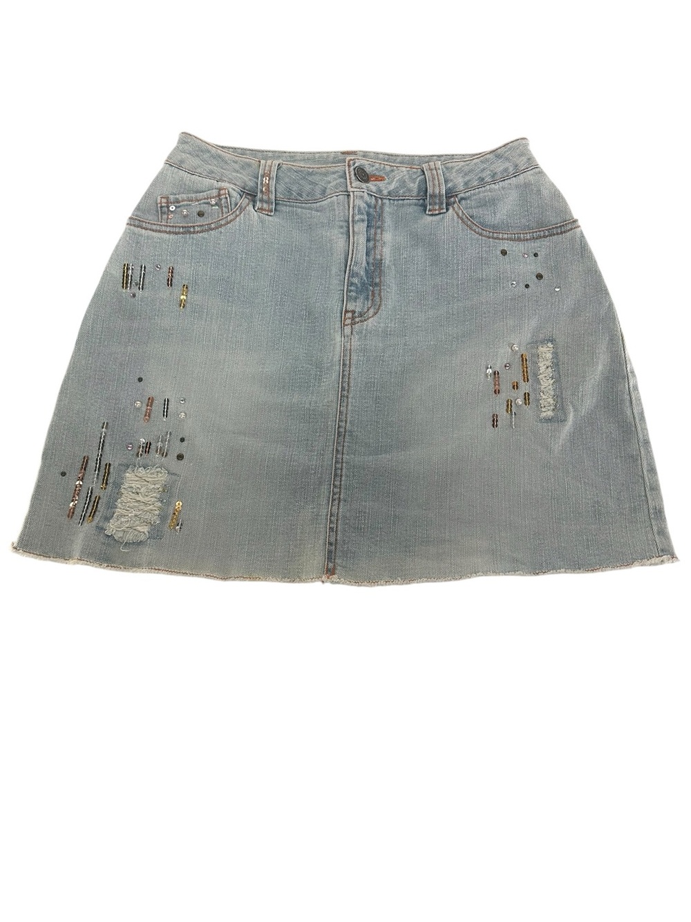 MARY-KATE & ASHLEY / Light Blue Distressed & Sequin Jean Skirt / Size 16 / Y2K